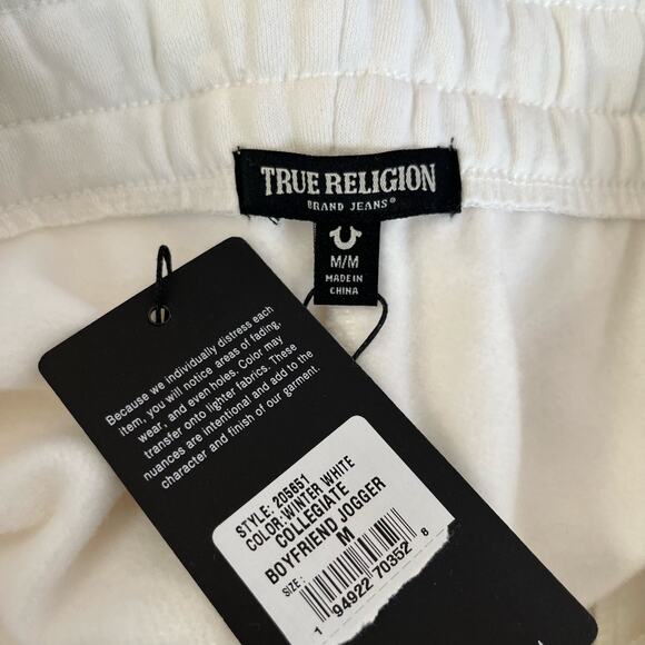 True Religion Winter White Collegiate Boyfriend Jogger Sweatpants Medium NWT - Picture 5 of 12